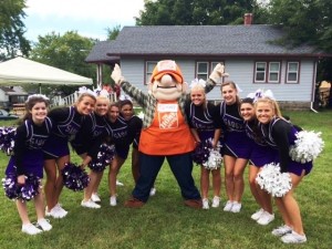 Rockford Lutheran cheer leading team, with Homer. 